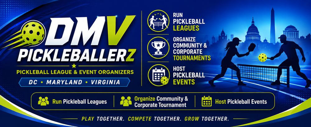 DMV Pickleballerz — Pickleball League and Event Organizers, serving DC, Maryland, and Virginia. We run pickleball leagues, organize community and corporate tournaments, and host pickleball events. Play together. Compete together. Grow together.